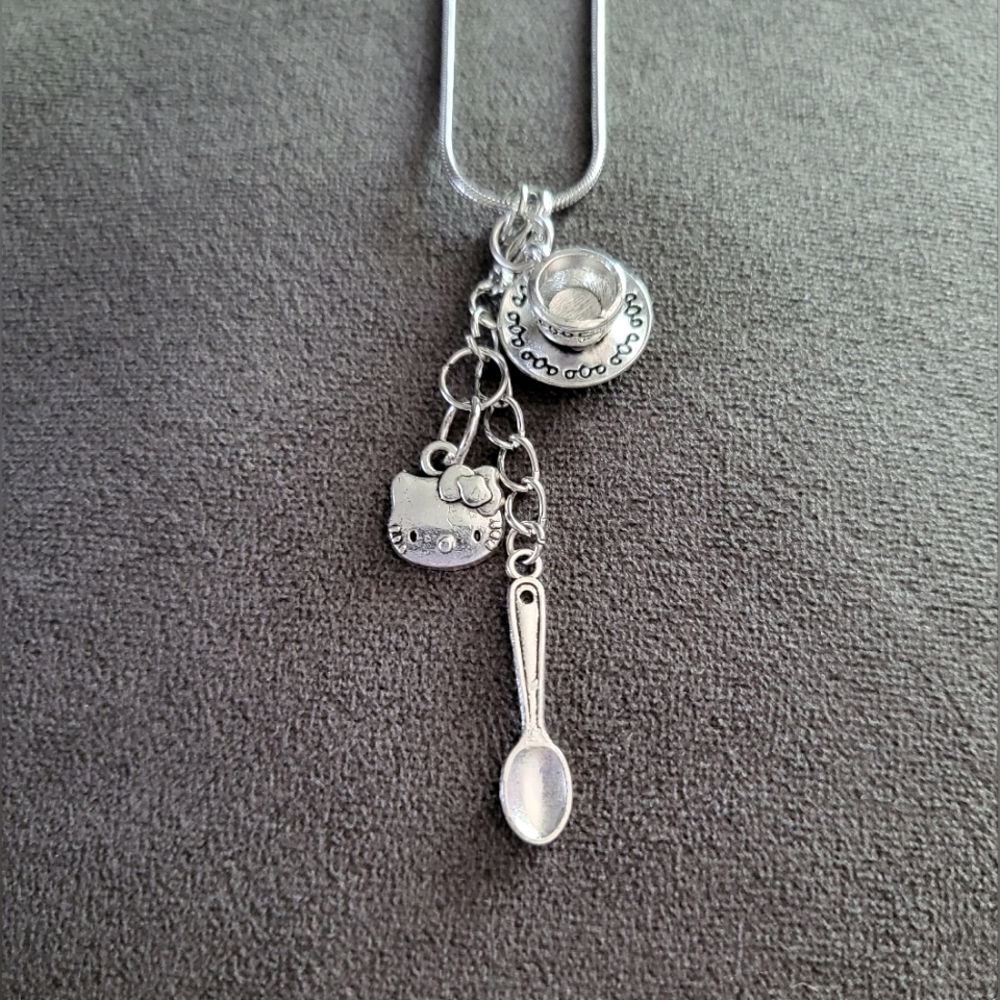 Sanrio Hello Kitty Teacup Charm Necklace with Detachable Spoon Charm